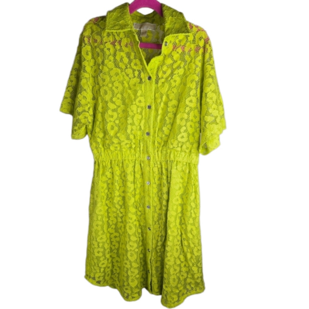 MICHAEL Michael Kors Women's Lace Shirt Dress (XS, Bright Limeade) - Picture 11 of 15